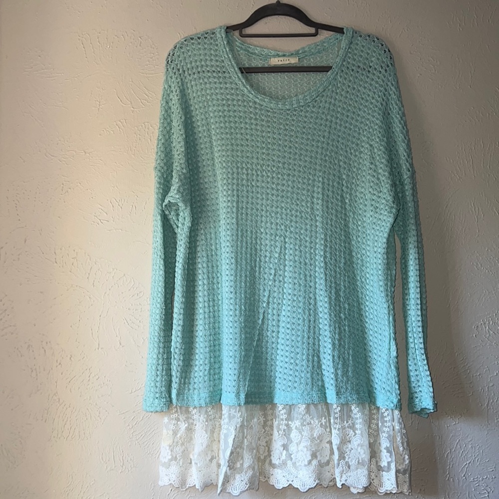 entro lightweight loose waffle knit lace tunic